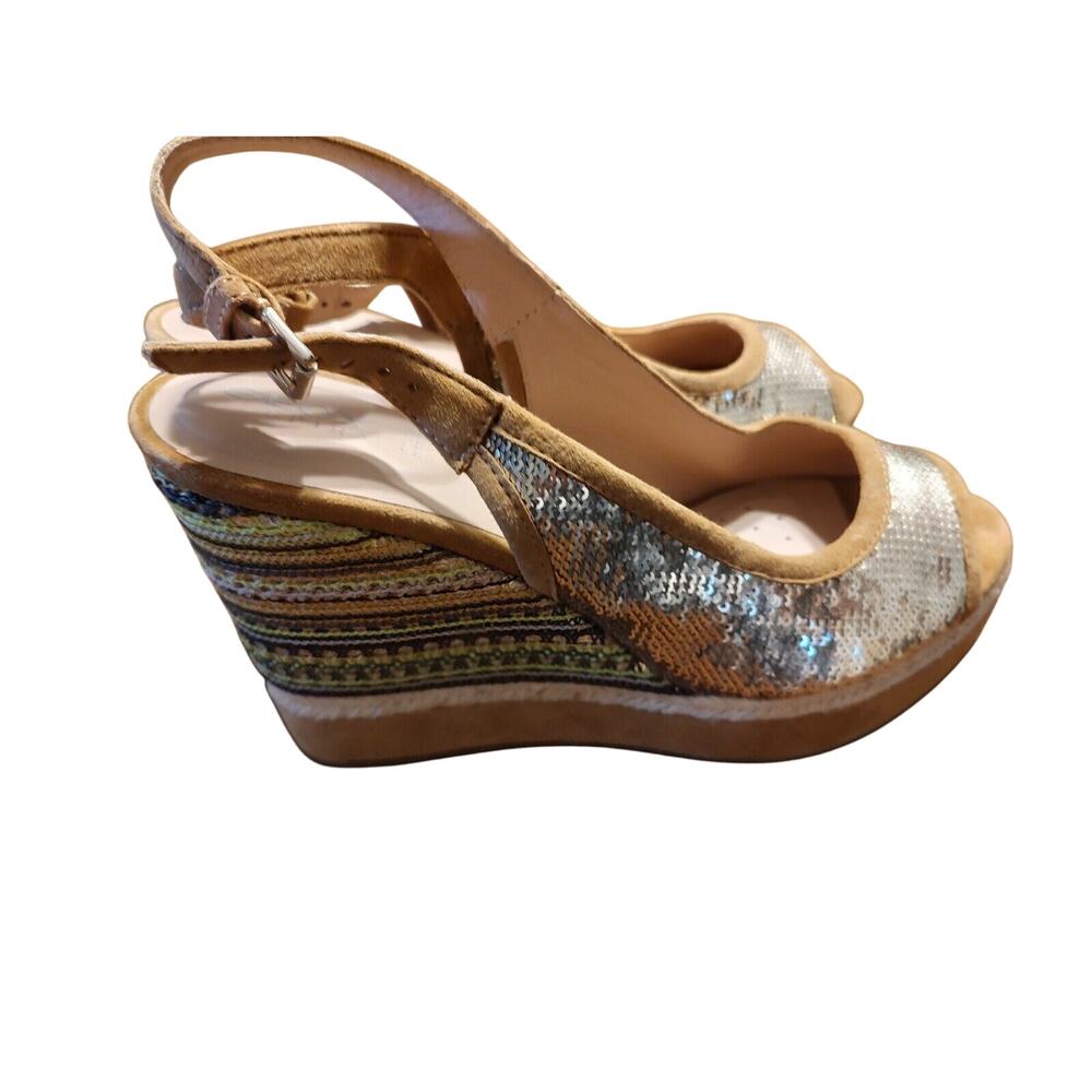 GEOX Yulimar Wedge Heel Open Toe Sandals Mutli Gold Size 39 NEW